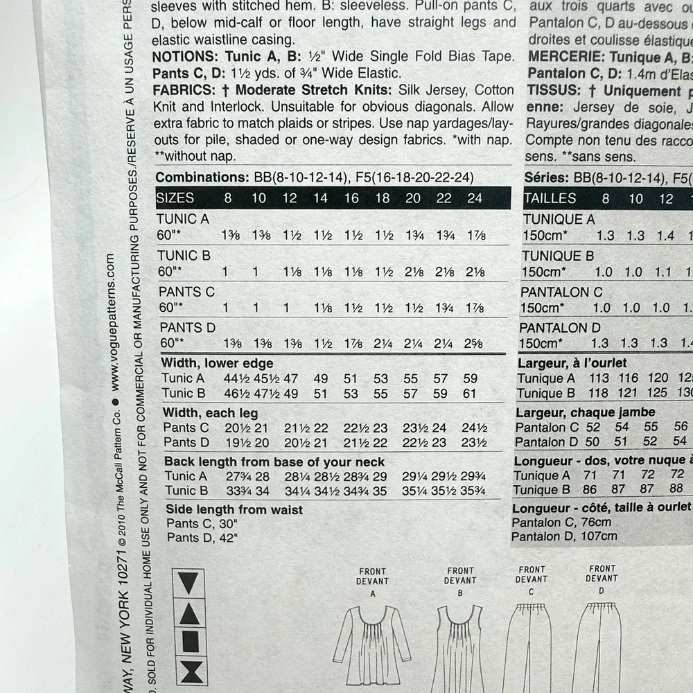 Vogue Patterns Sewing Pattern Misses F5 16-24 V8656 Uncut Factory Folded